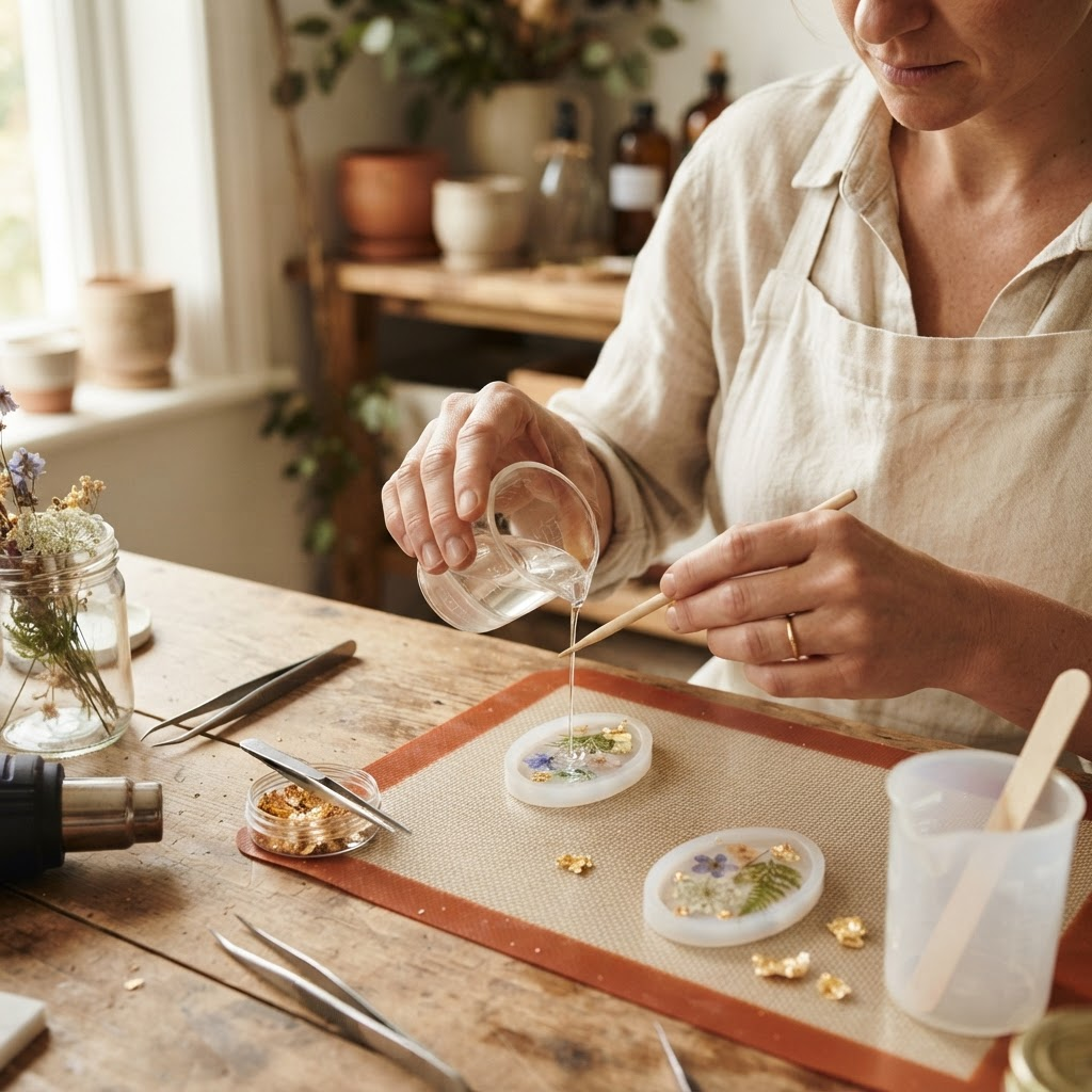 Artisan handcrafting a resin piece